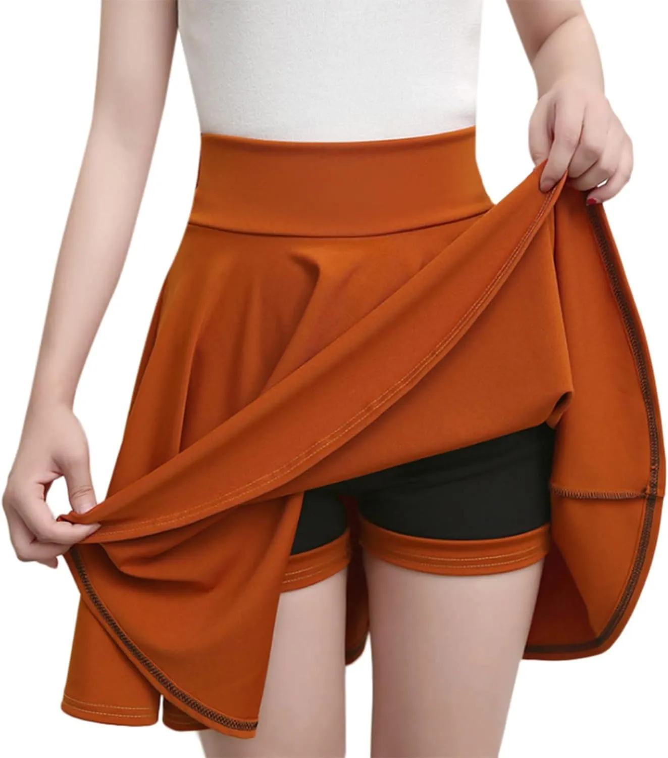 Women Flared Pleated Mini Skirts with Built in Shorts Workout Athletic Stretchy High Waist Tennis Skater Skirt