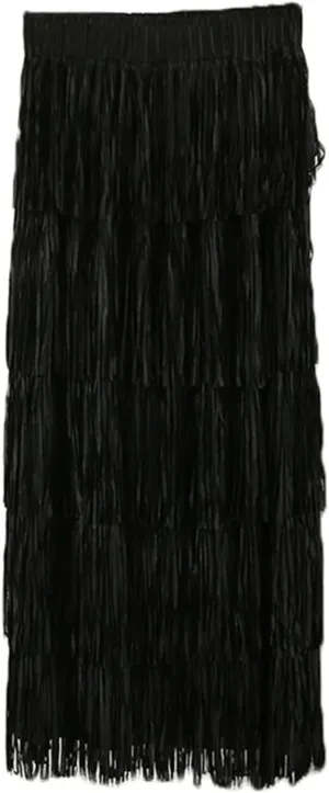 Women Fringe Skirt Solid Color High Waist Mesh Tiered Tassel Midi Skirts 2025 Fashion Elegant Vacation Beach Skorts