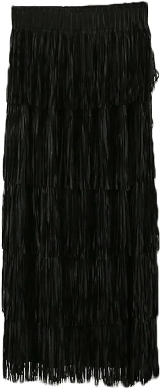 Women Fringe Skirt Solid Color High Waist Mesh Tiered Tassel Midi Skirts 2025 Fashion Elegant Vacation Beach Skorts