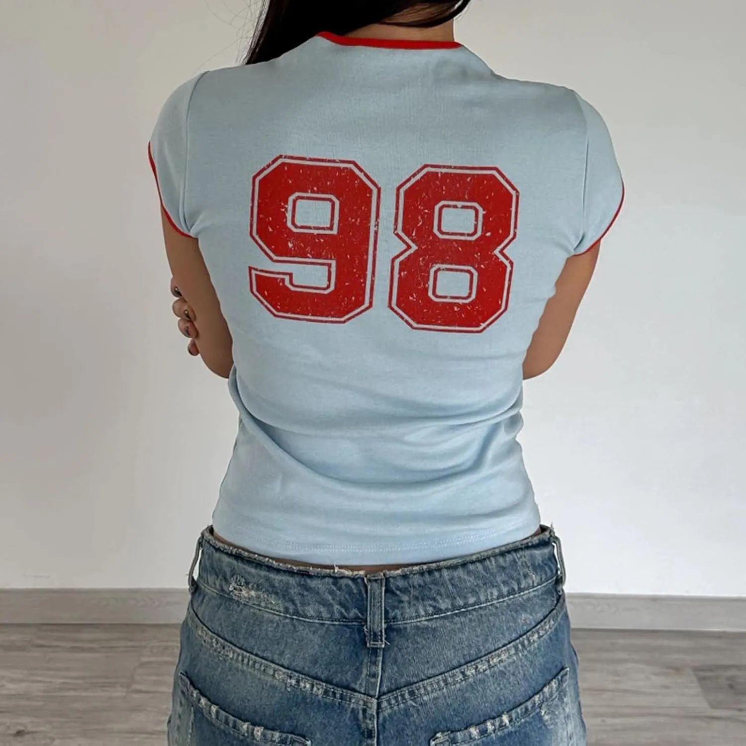 Women Hawaii Hibiscus Baby Tees Y2K Short Sleeve Crewneck Slim Crop Top 90s E Girls Retro Aesthetic Graphic T Shirt