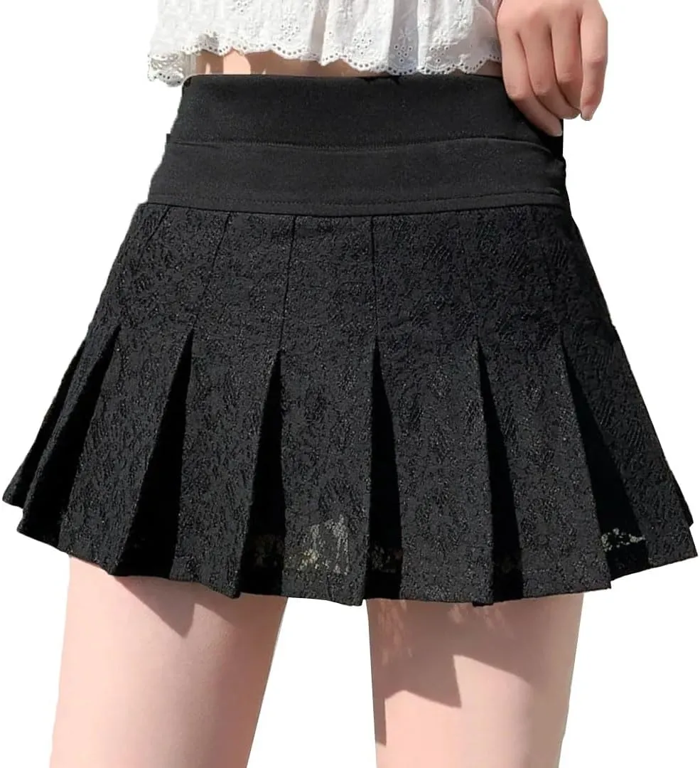 Women High Waist Mini Skirt Lace Fashion Pleated Skirts