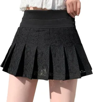 Women High Waist Mini Skirt Lace Fashion Pleated Skirts