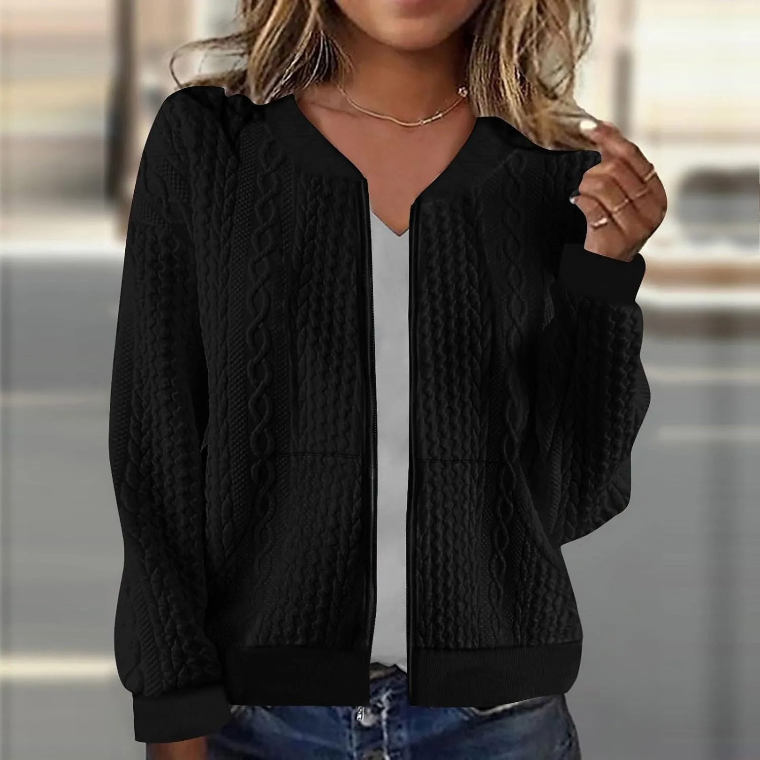 Women Jackets Sweaters 2025 Fall Cardigan Sweater Casual Dressy Open Knit Jacket Long Sleeve Loose Trendy Coats