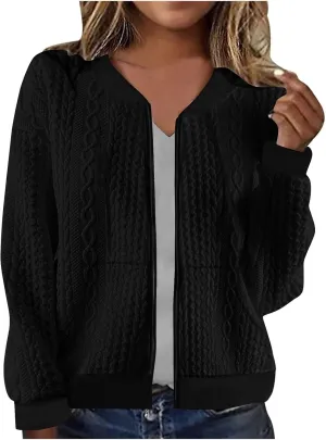Women Jackets Sweaters 2025 Fall Cardigan Sweater Casual Dressy Open Knit Jacket Long Sleeve Loose Trendy Coats