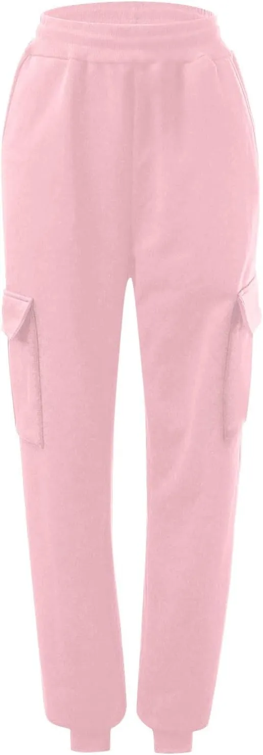 Women Jogger Pants Solid Loose Fit Straight Leg Pants Elastic High Waist Trousers with Pockets, for Workout Running Outdoor
