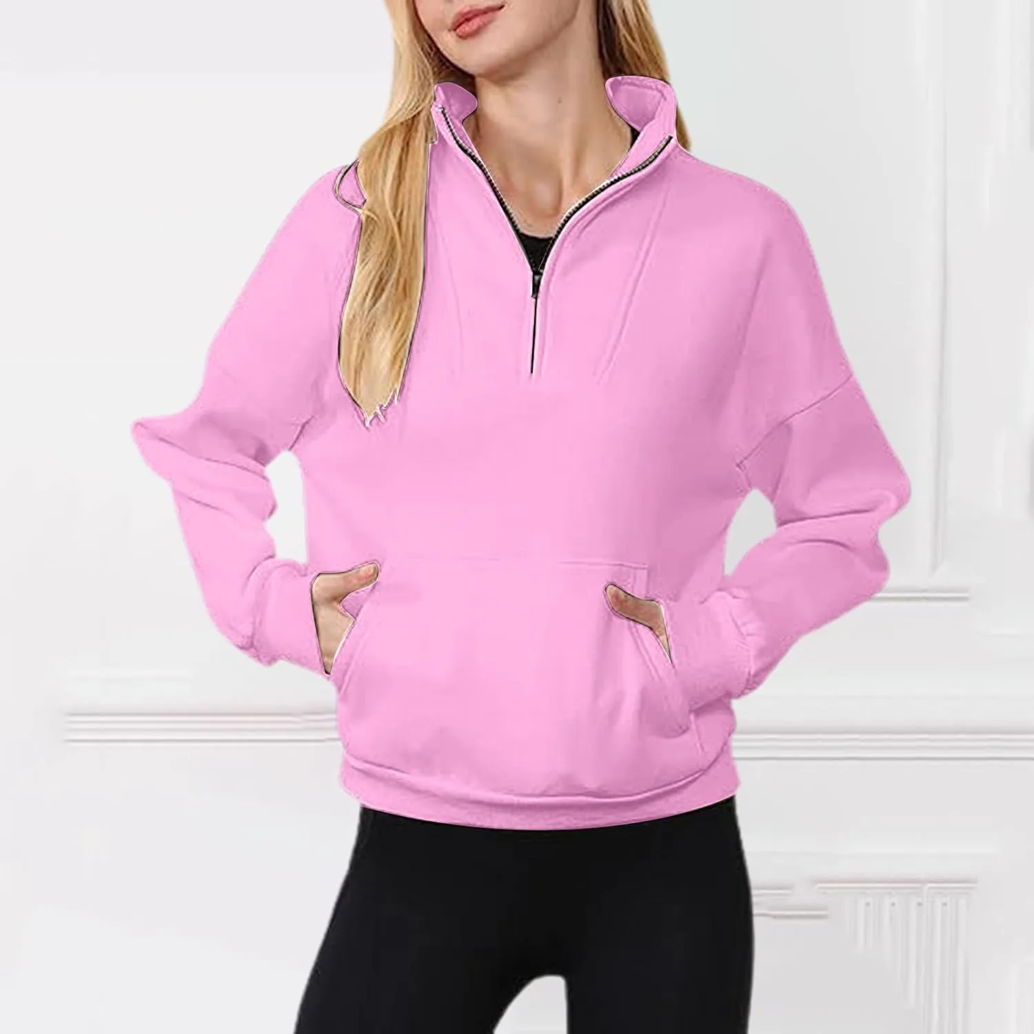 Women Loose Pullover Top Womens Zip Up Cropped Hoodies Fleece Oversized Sweatshirts Full Zip Jackets
