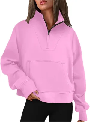 Women Loose Pullover Top Womens Zip Up Cropped Hoodies Fleece Oversized Sweatshirts Full Zip Jackets