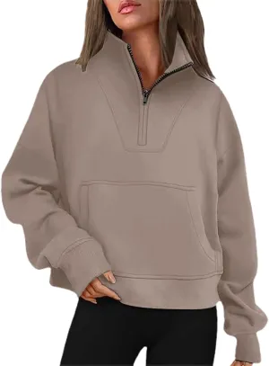Women Loose Pullover Top Womens Zip Up Cropped Hoodies Fleece Oversized Sweatshirts Full Zip Jackets