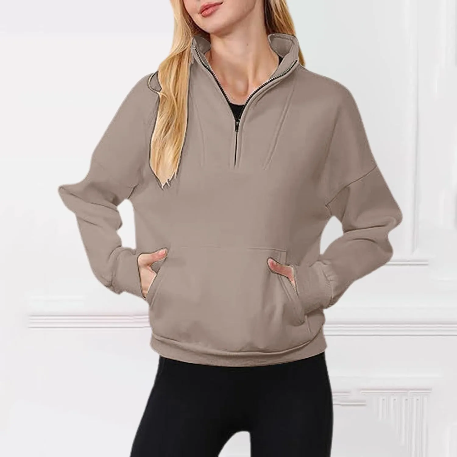 Women Loose Pullover Top Womens Zip Up Cropped Hoodies Fleece Oversized Sweatshirts Full Zip Jackets