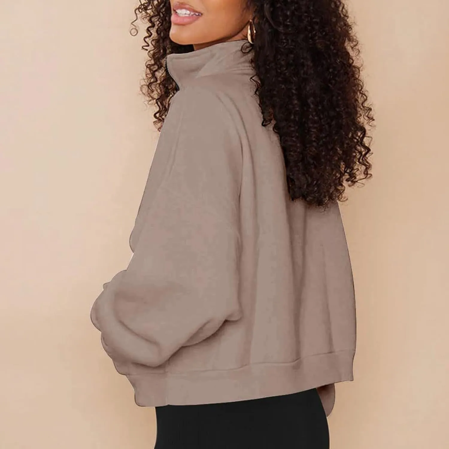 Women Loose Pullover Top Womens Zip Up Cropped Hoodies Fleece Oversized Sweatshirts Full Zip Jackets