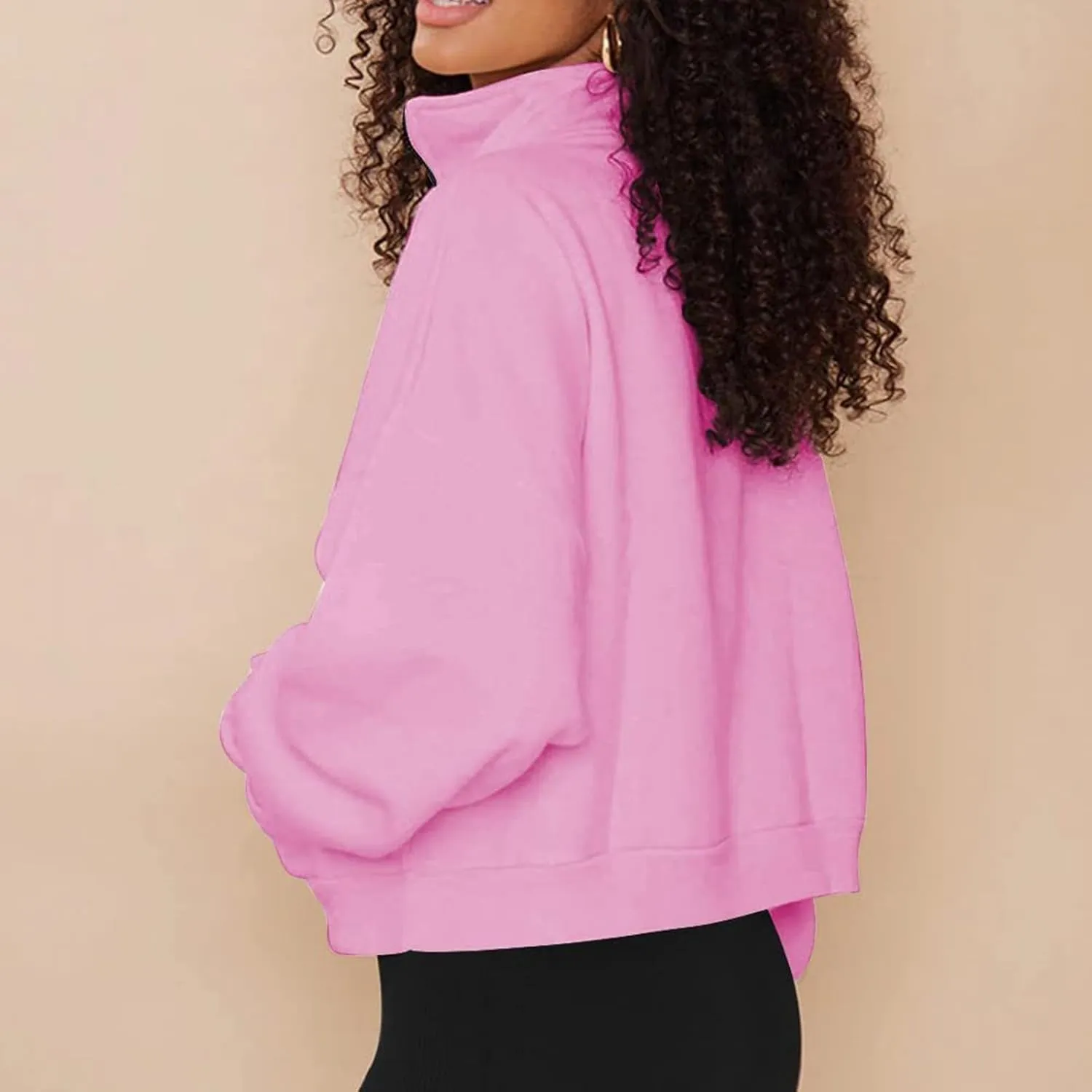 Women Loose Pullover Top Womens Zip Up Cropped Hoodies Fleece Oversized Sweatshirts Full Zip Jackets