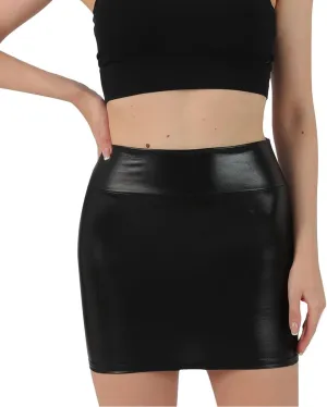 Women Metallic Patent PU Leather Skirt Shiny Mini Pencil Short Dress Tight Hip Skirts for Night Out Wear Dance Party