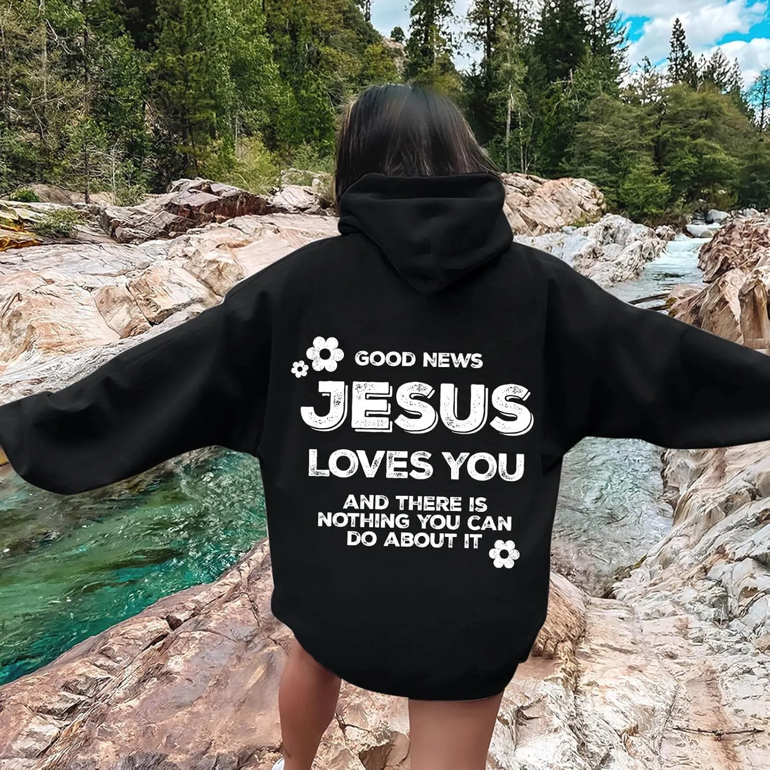 Women Oversize Letter Graphic Print Sweatshirt Crewneck Long Sleeve Loose Hooded Pullover Top with Pockets, 5X-Large