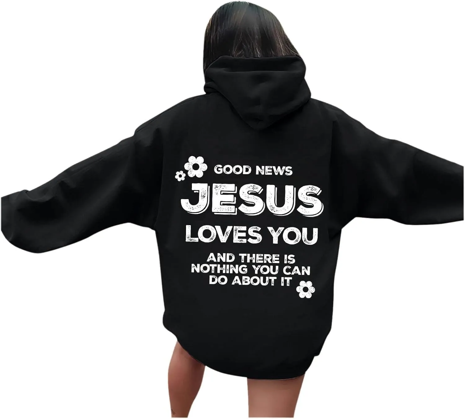 Women Oversize Letter Graphic Print Sweatshirt Crewneck Long Sleeve Loose Hooded Pullover Top with Pockets, 5X-Large