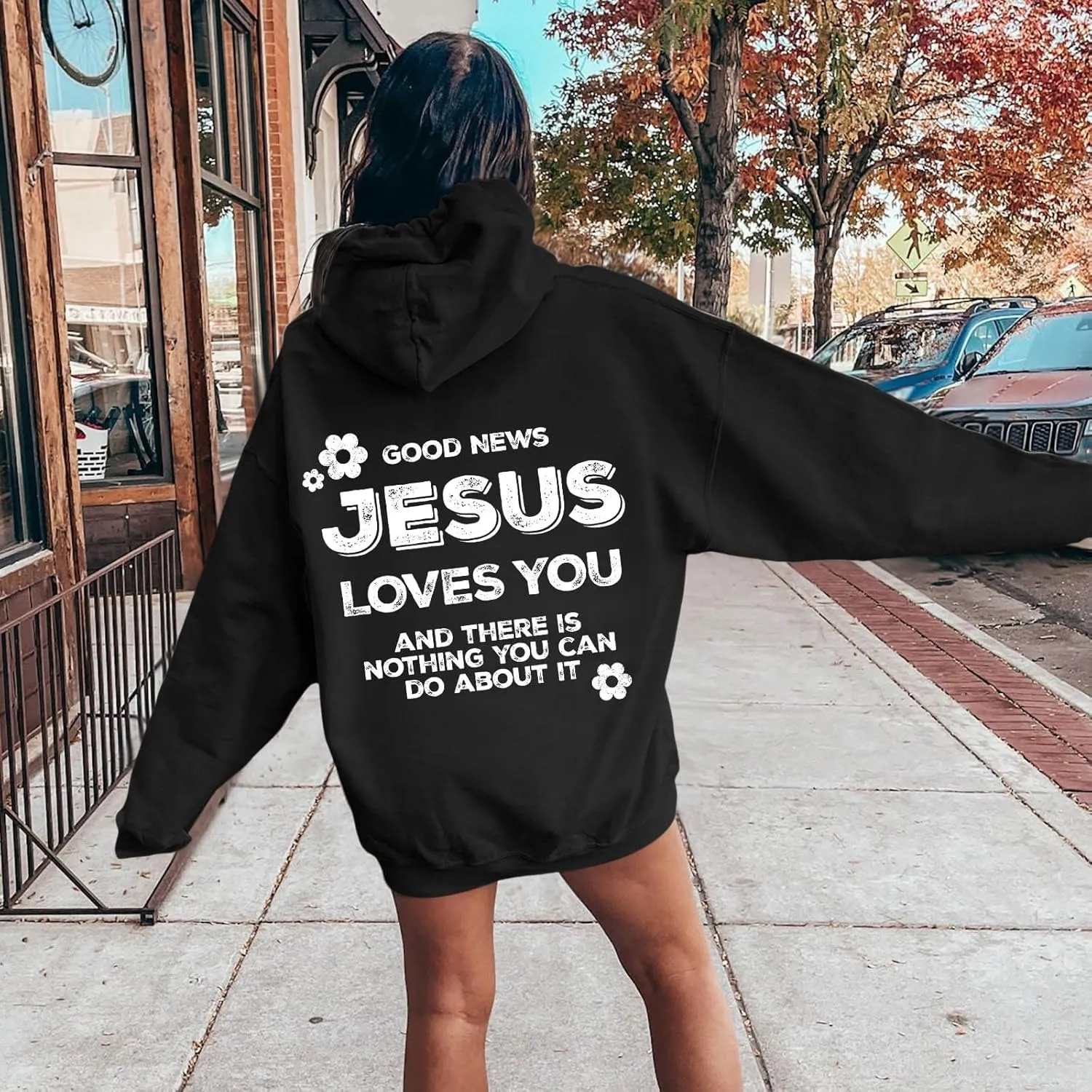 Women Oversize Letter Graphic Print Sweatshirt Crewneck Long Sleeve Loose Hooded Pullover Top with Pockets, 5X-Large