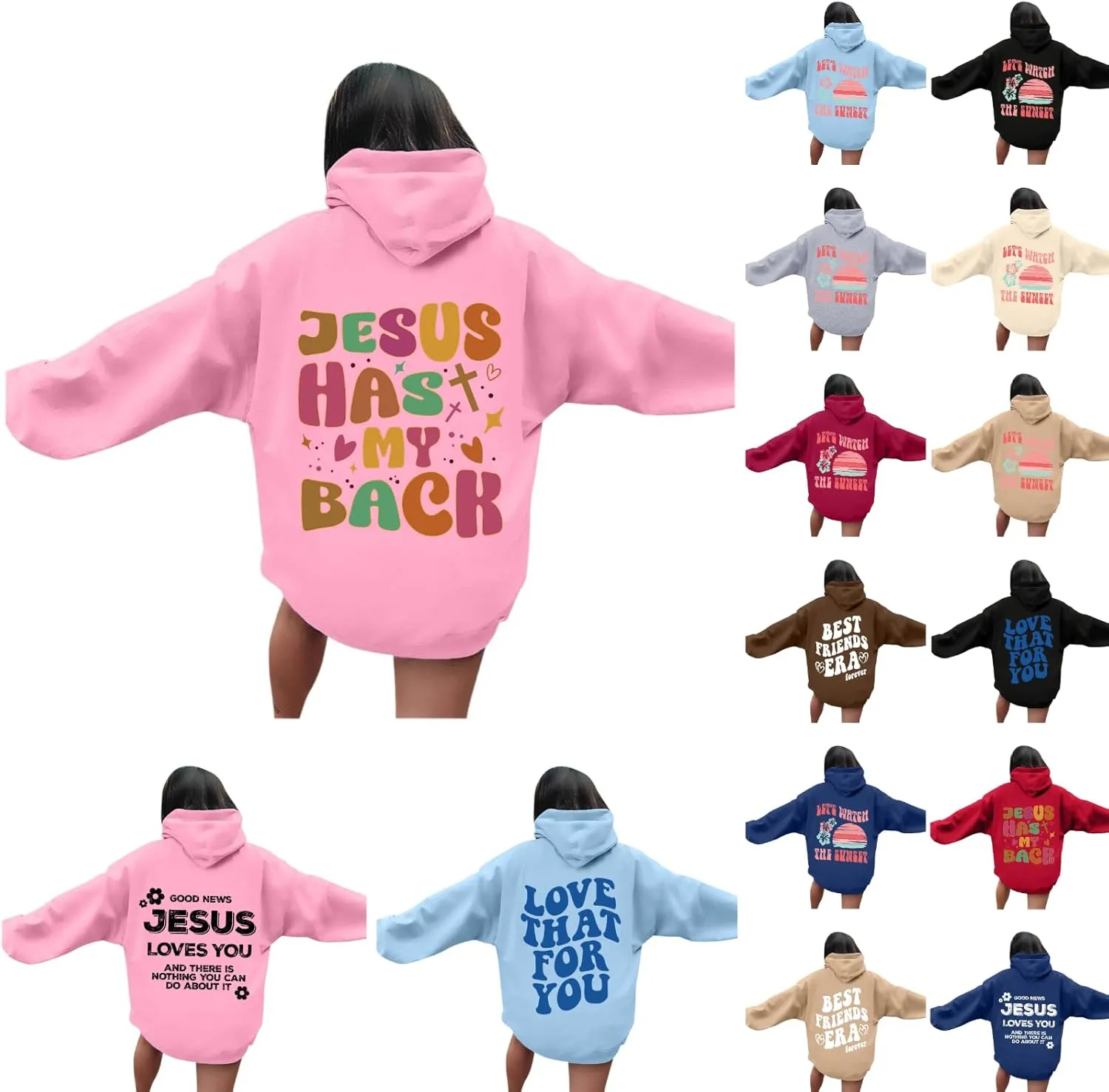Women Oversize Letter Graphic Print Sweatshirt Crewneck Long Sleeve Loose Hooded Pullover Top with Pockets, 5X-Large