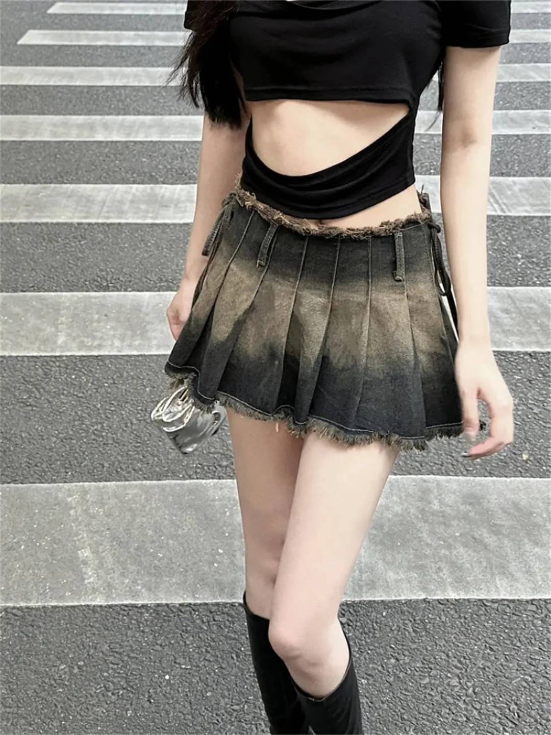 Women Pleated Skirts Slim Summer Denim Schoolgirls Mini Skirts