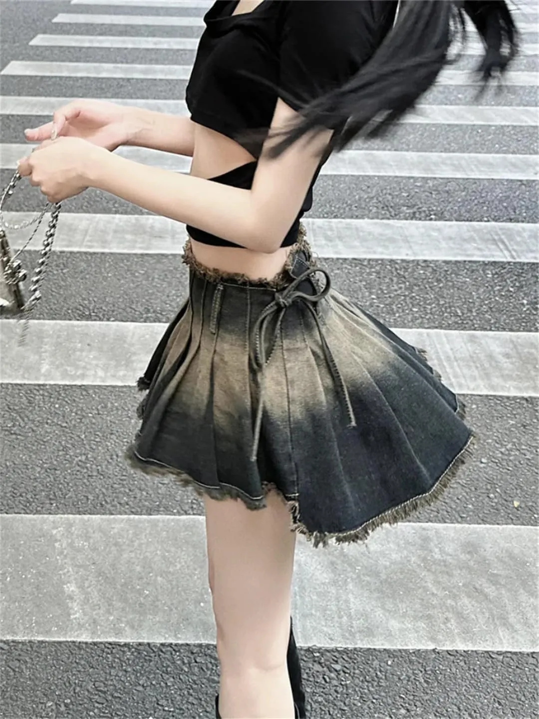 Women Pleated Skirts Slim Summer Denim Schoolgirls Mini Skirts