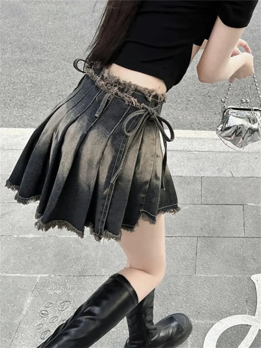 Women Pleated Skirts Slim Summer Denim Schoolgirls Mini Skirts