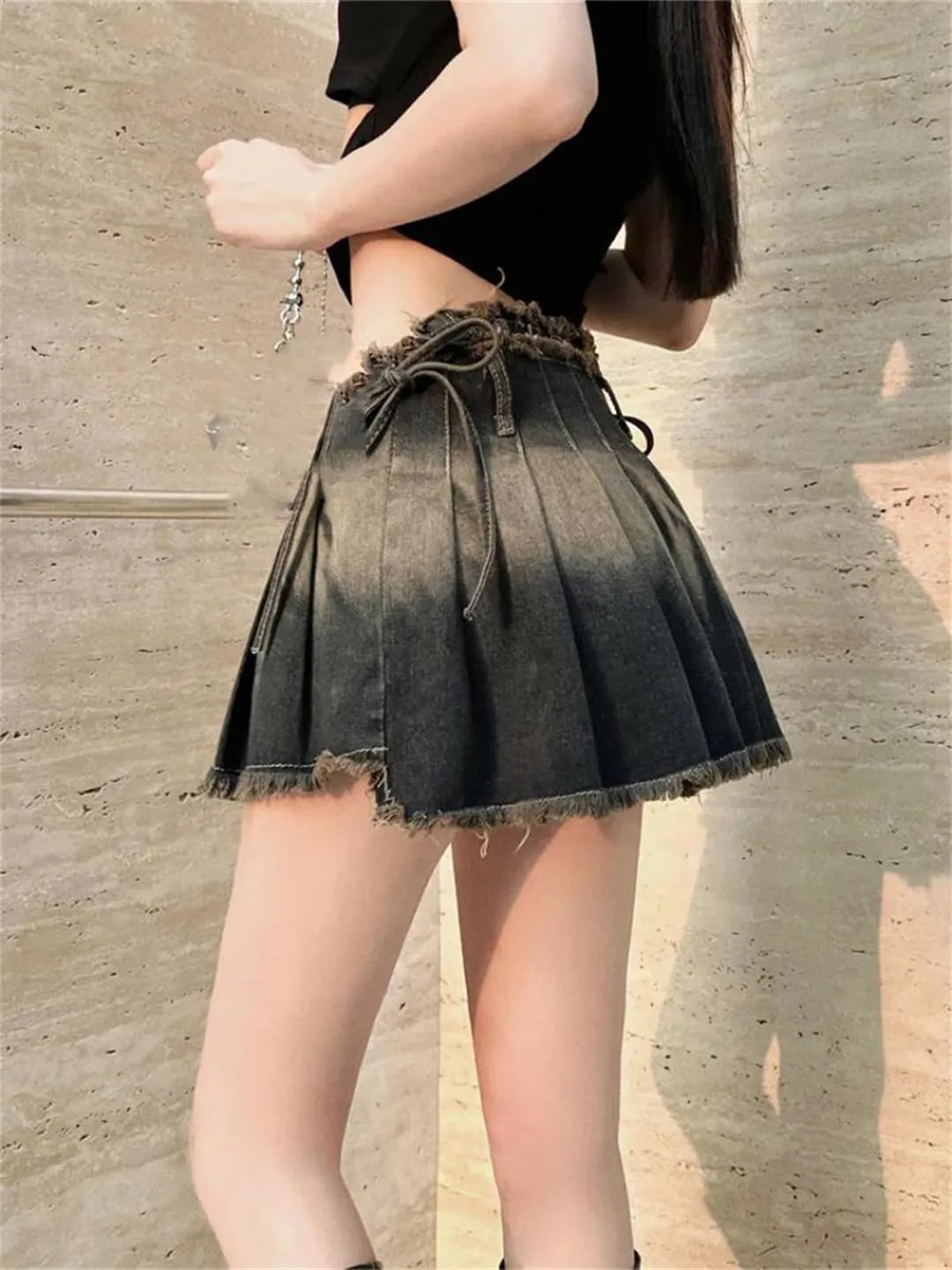 Women Pleated Skirts Slim Summer Denim Schoolgirls Mini Skirts