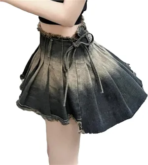 Women Pleated Skirts Slim Summer Denim Schoolgirls Mini Skirts
