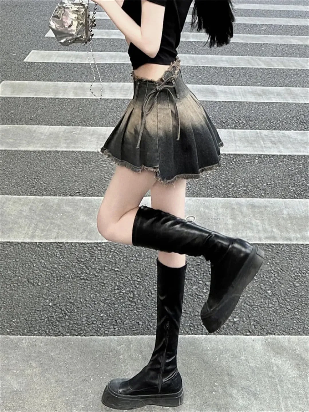 Women Pleated Skirts Slim Summer Denim Schoolgirls Mini Skirts