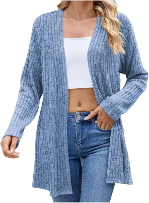 Women Ribbed Knit Cardigan Sweater Long Sleeve Lightweight Soft Open Front Sweaters 2024 Fall Trendy Sweater Coats