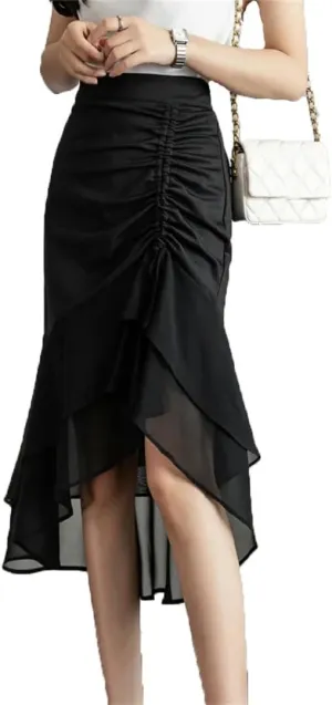 Women Solid Color Wrap Skirts High Waist Office Sheath Pencil Straight Midi Skirt
