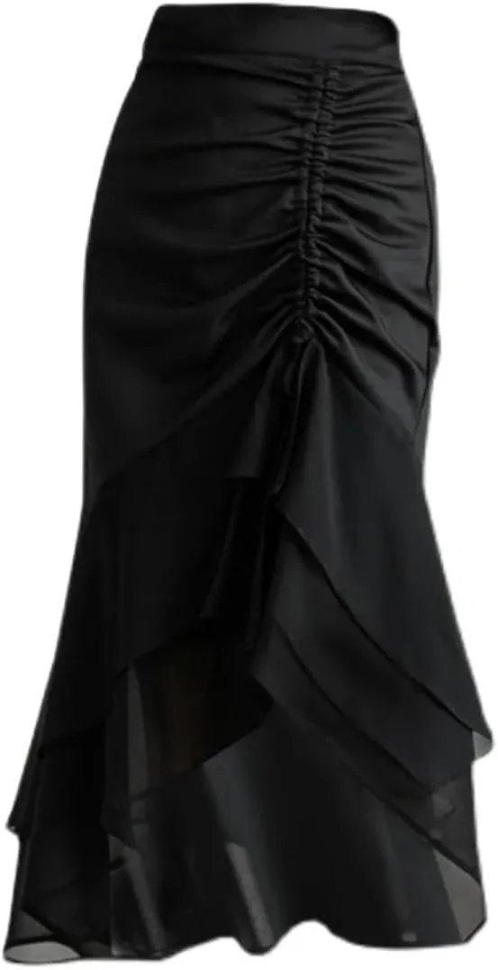 Women Solid Color Wrap Skirts High Waist Office Sheath Pencil Straight Midi Skirt