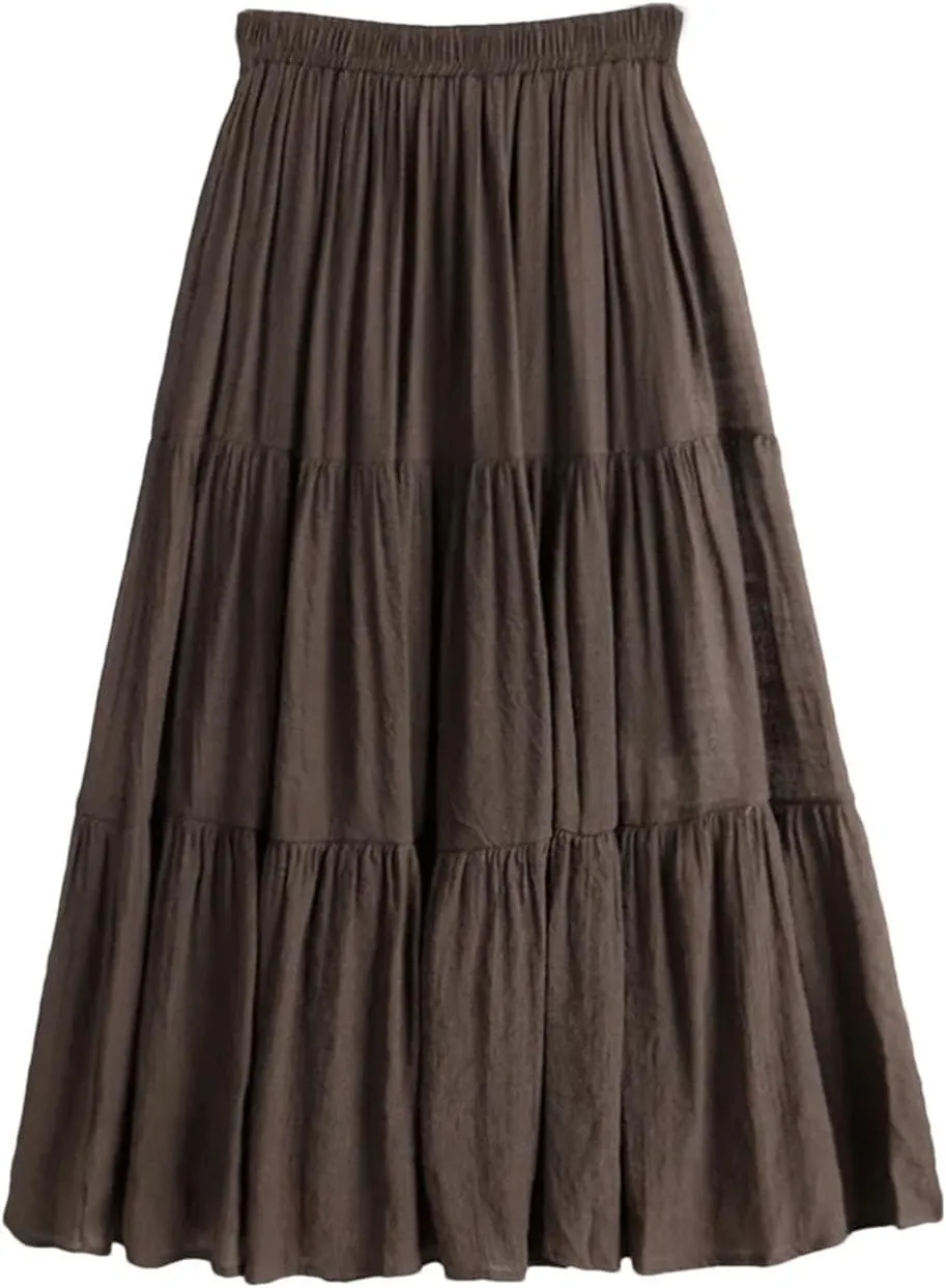 Women Summer A-Line Solid Patchwork Casual Loose Pleated Skirts
