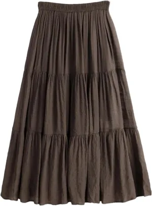 Women Summer A-Line Solid Patchwork Casual Loose Pleated Skirts