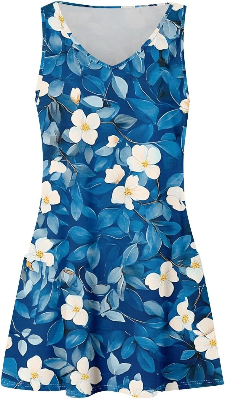 Women Summer Dresses 2025 Vacation Swimsuit Coverup Casual Sleeveless Sundress V Neck Beach Dress with Pocket