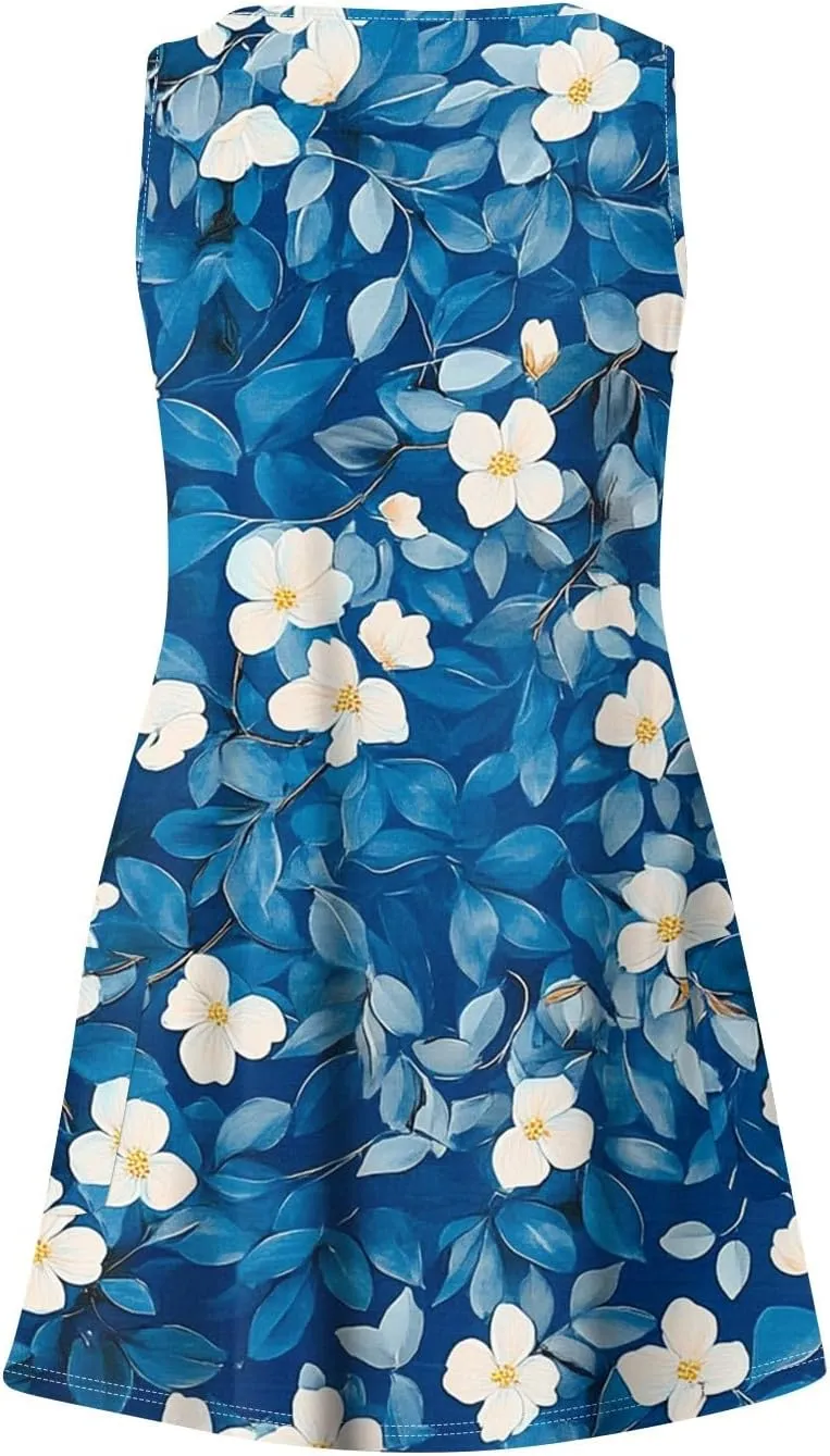 Women Summer Dresses 2025 Vacation Swimsuit Coverup Casual Sleeveless Sundress V Neck Beach Dress with Pocket