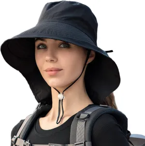 Women Sun Hats UV Protection Wide Brim Foldable Ponytail Hole Beach Hats with Neck Cover for Gardening