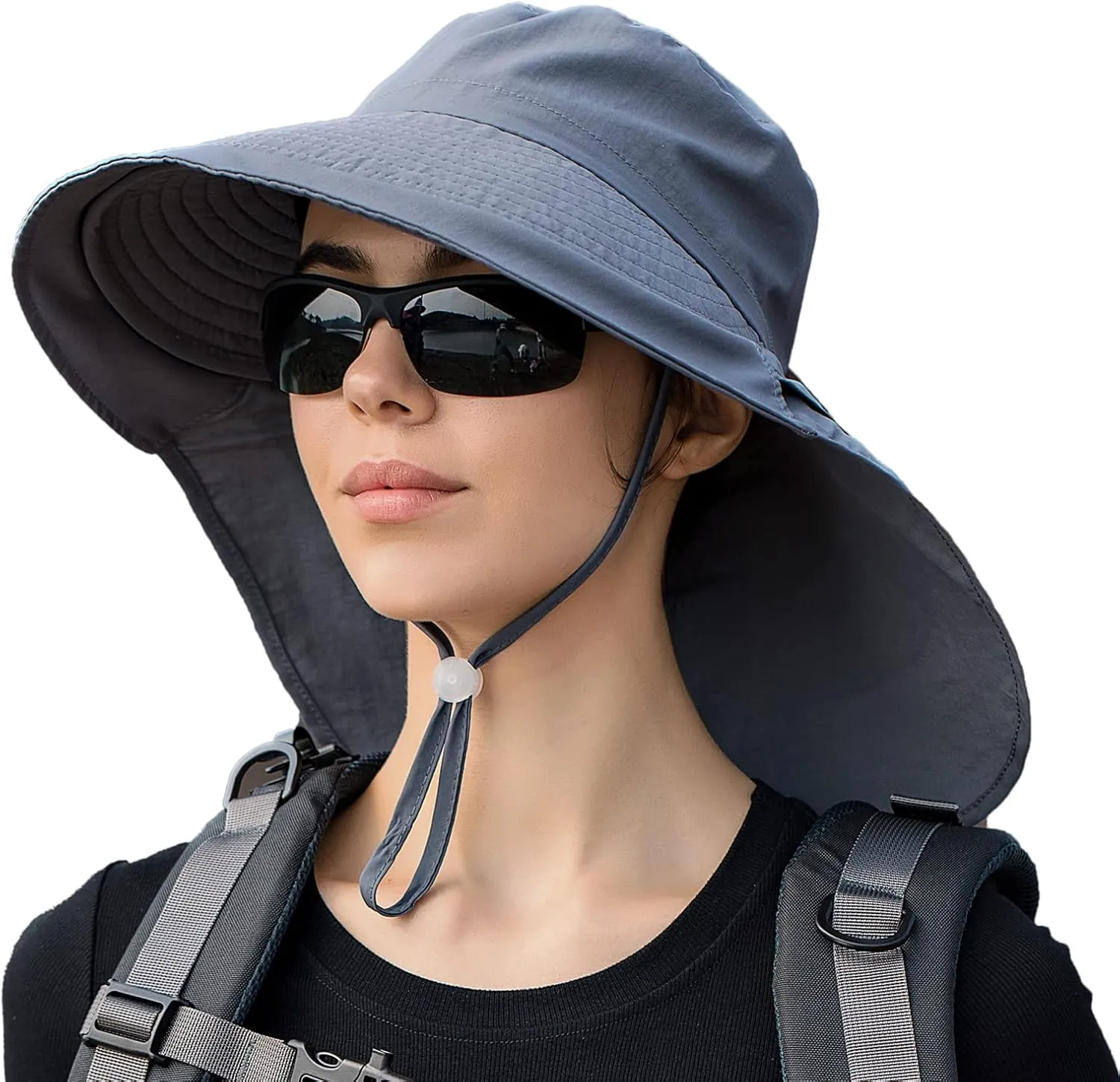 Women Sun Hats UV Protection Wide Brim Foldable Ponytail Hole Beach Hats with Neck Cover for Gardening
