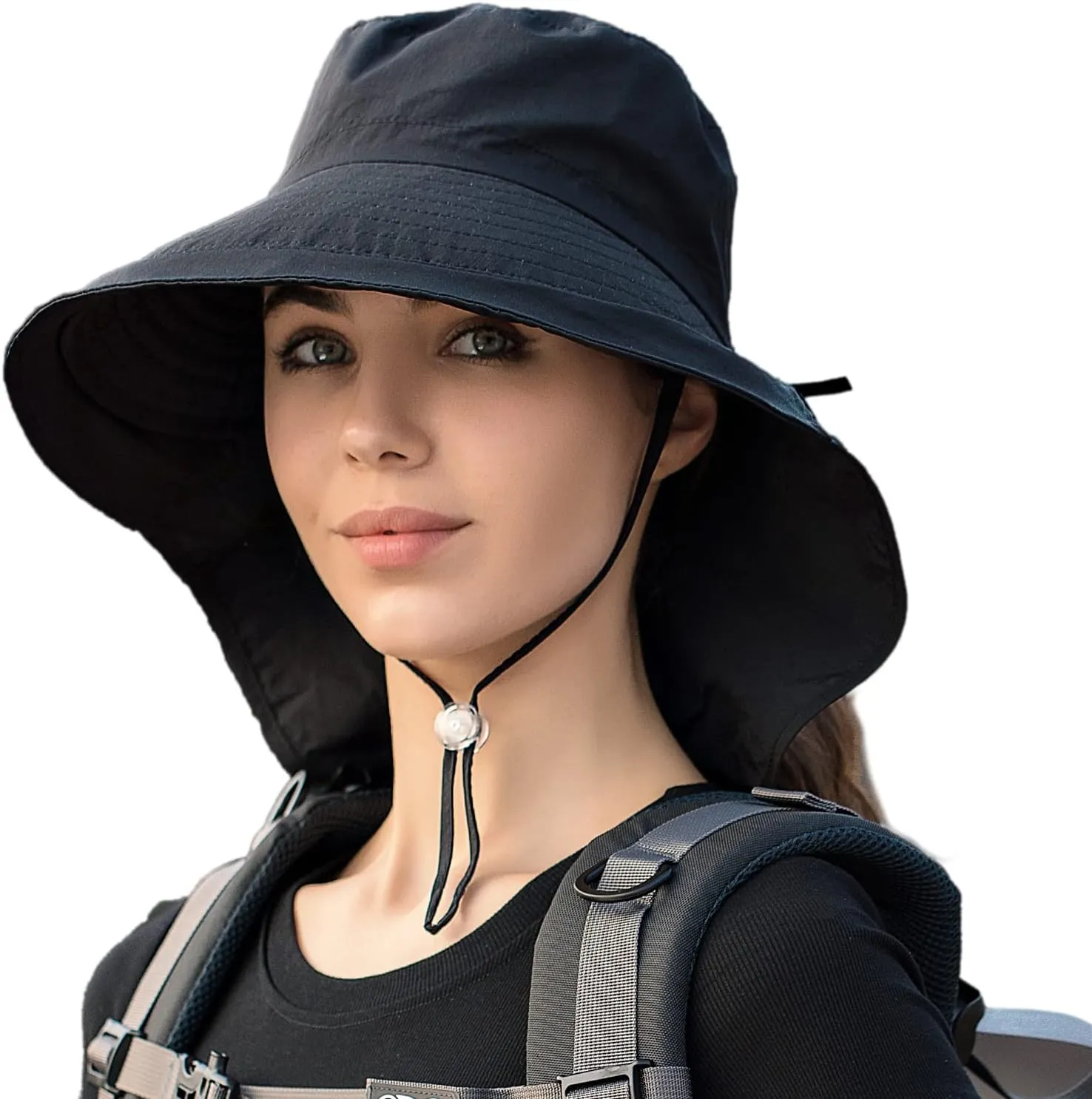 Women Sun Hats UV Protection Wide Brim Foldable Ponytail Hole Beach Hats with Neck Cover for Gardening