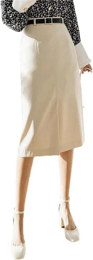 Women Vintage High Waist Midi Elegant Office Wear Wrap Skirts Solid Split Bodycon Pencil Skirt
