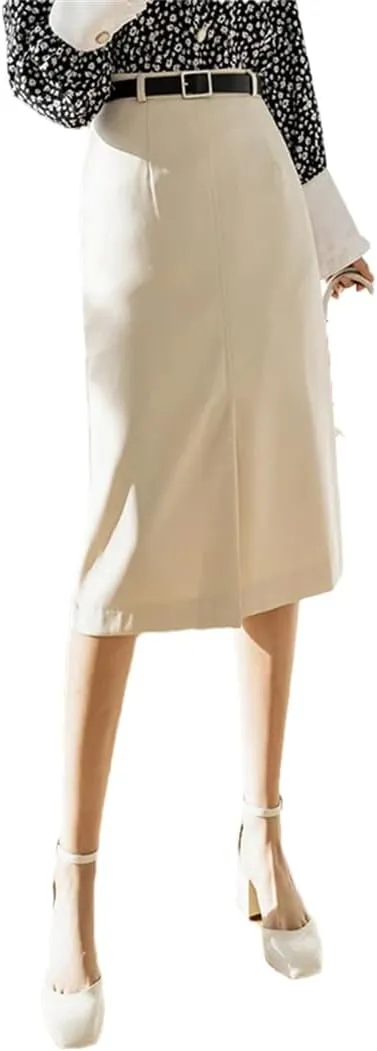 Women Vintage High Waist Midi Elegant Office Wear Wrap Skirts Solid Split Bodycon Pencil Skirt