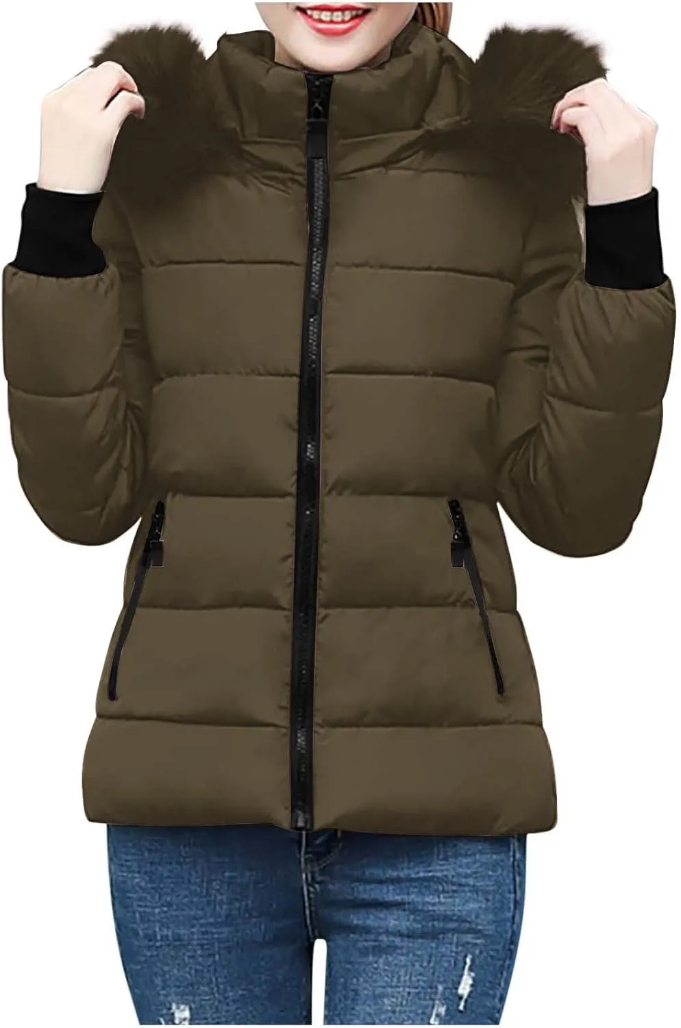 Women Winter Long Puffer Coat Warm Thicken Coats down Jacket Long Snow Parka Jacket with Removable Faux Fur Trim Hood