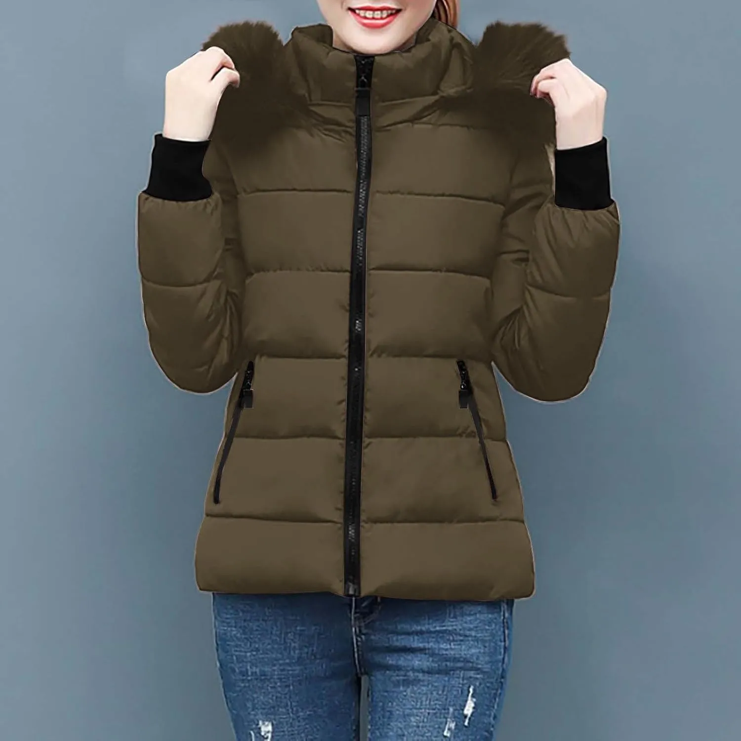 Women Winter Long Puffer Coat Warm Thicken Coats down Jacket Long Snow Parka Jacket with Removable Faux Fur Trim Hood