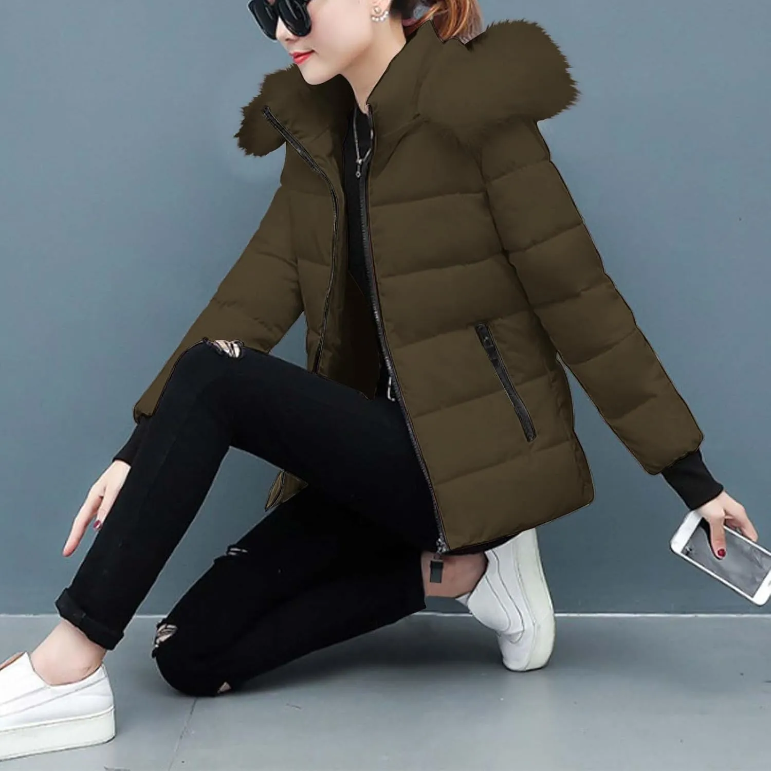Women Winter Long Puffer Coat Warm Thicken Coats down Jacket Long Snow Parka Jacket with Removable Faux Fur Trim Hood
