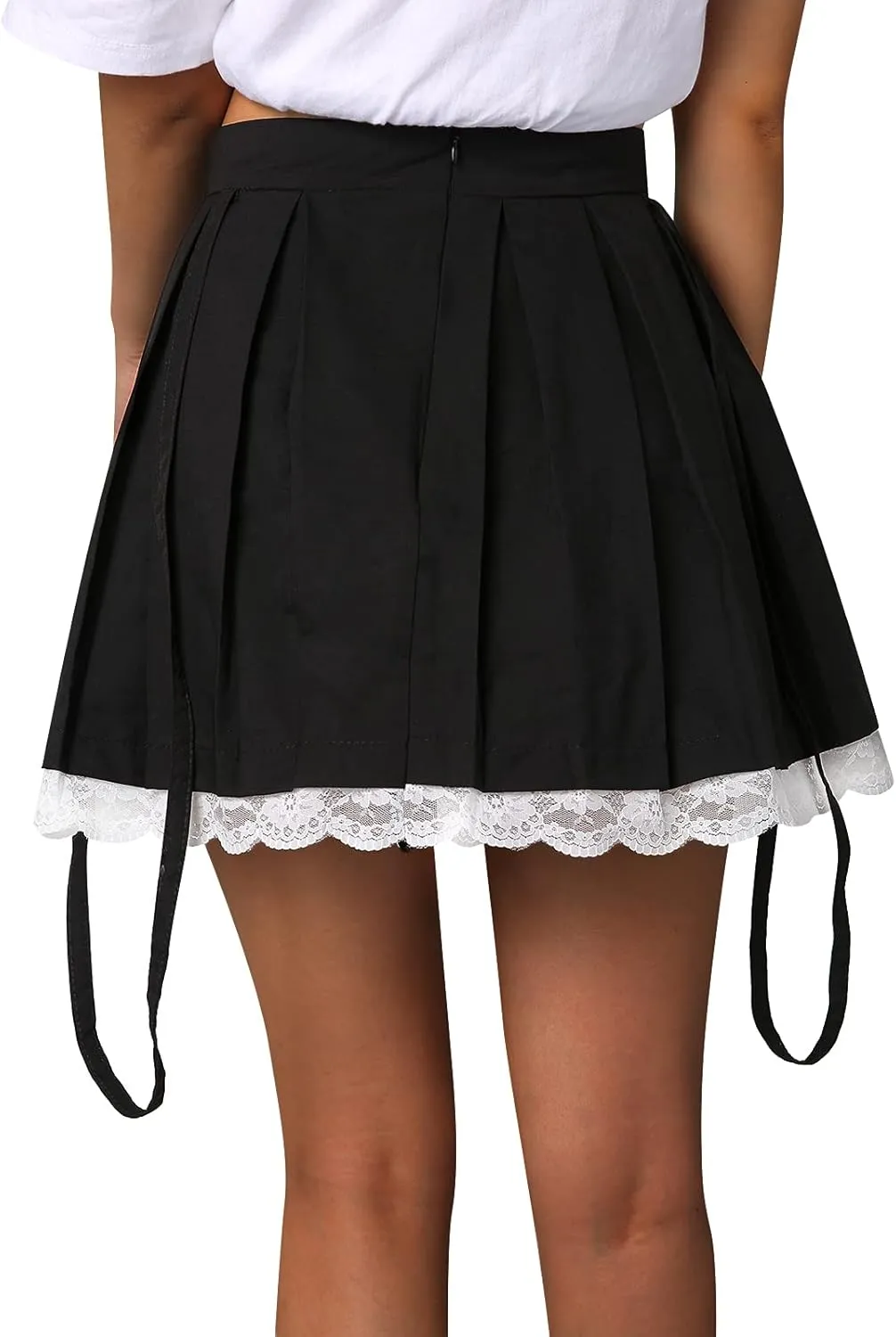 Women Y2k Lace Patchwork Mini Pleated Skirts High Waist Lace Trim Ruffle Short Skirts E-Girl Harajuku Goth Skirts