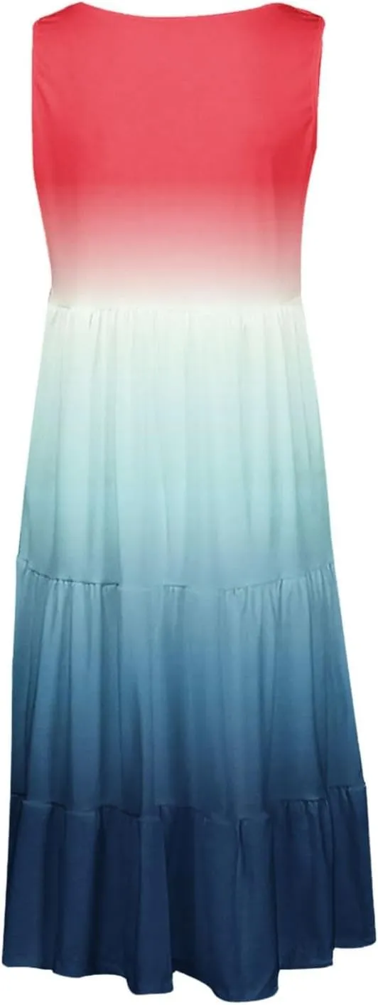 Women's 2025 Summer Flowy Midi Dress Casual Sleeveless Crew Neck Sundresses Lightweight Boho Beach A-Line Dresses