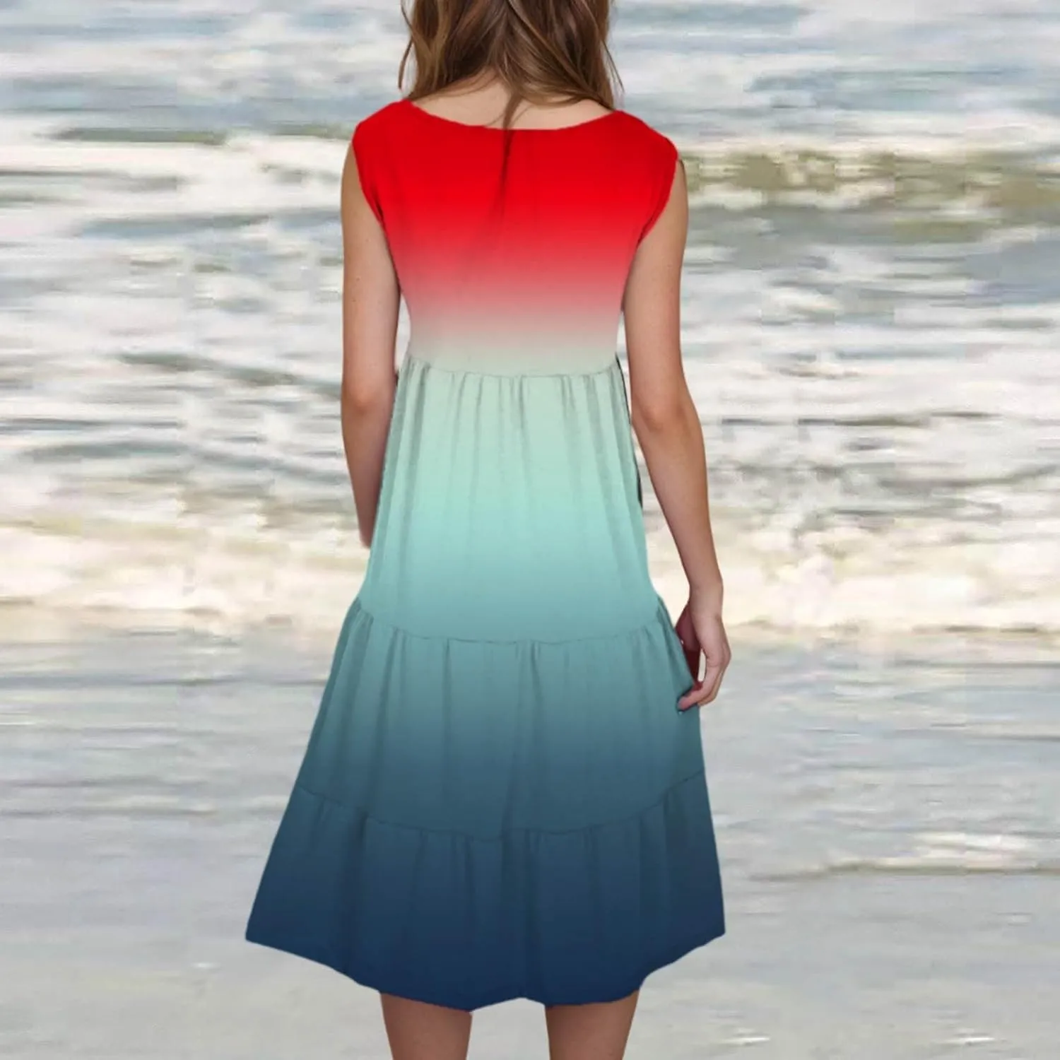 Women's 2025 Summer Flowy Midi Dress Casual Sleeveless Crew Neck Sundresses Lightweight Boho Beach A-Line Dresses