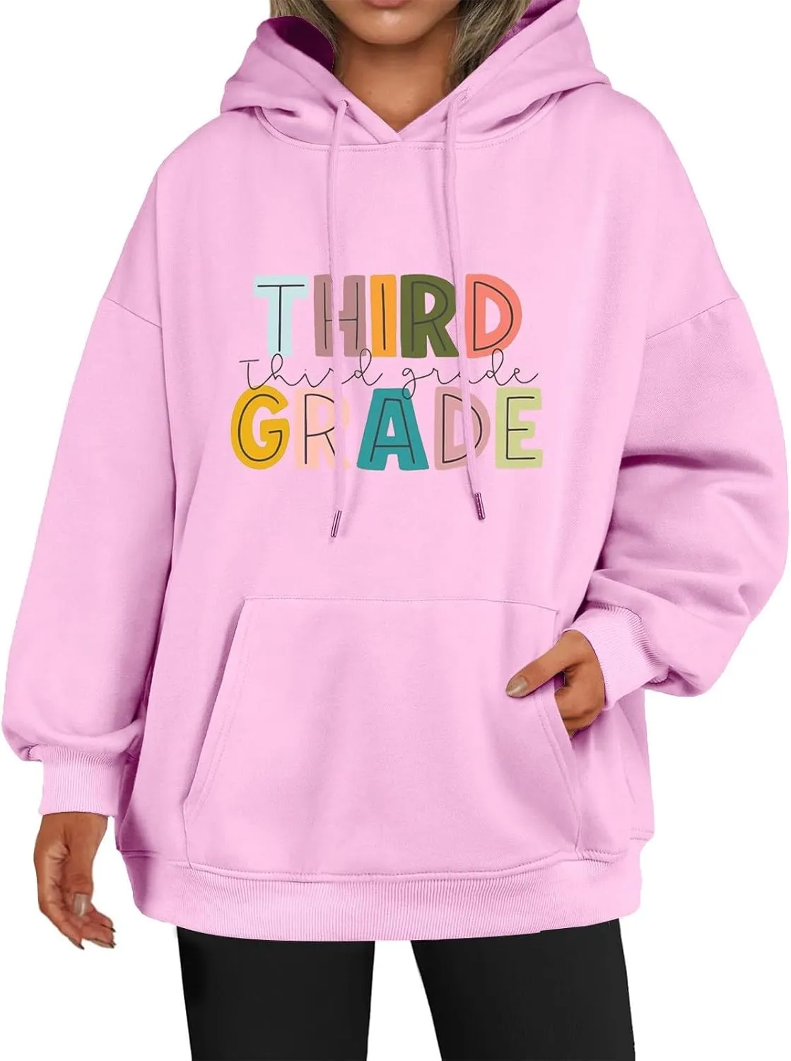 Womens Autumn Hoodies Loose Letter Print Drawstring Hooded Long Sleeve Pullover Sweatshirts Oversized Streetwear Tops