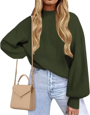 Womens Batwing Sweaters Fall Winter Long Sleeve Crewneck Sweater Warm Chunky Ribbed Knit Pullover Sweater Tops