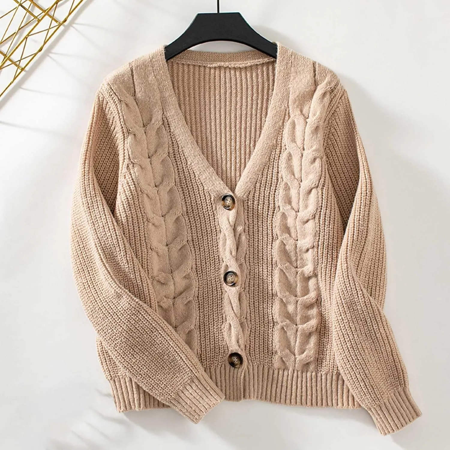 Women's Button Down Open Front Cardigan Sweaters Fashion Long Sleeve Cable Knit Chunky Outwear Coats