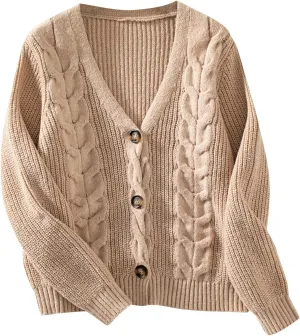 Women's Button Down Open Front Cardigan Sweaters Fashion Long Sleeve Cable Knit Chunky Outwear Coats