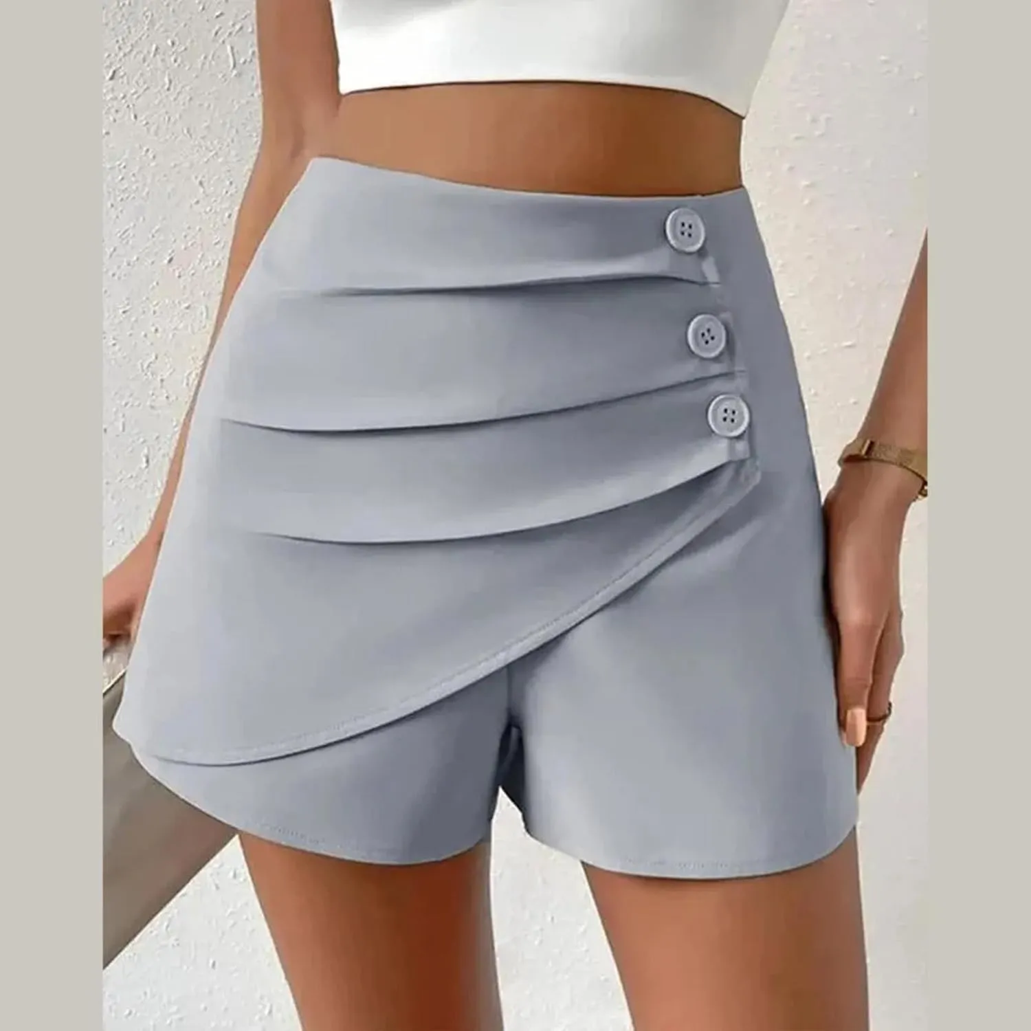 Womens Button Front Wrap Skirts High Waist Tummy Control Dressy Skorts Summer Solid Ruffle Casual Workwear Outfits
