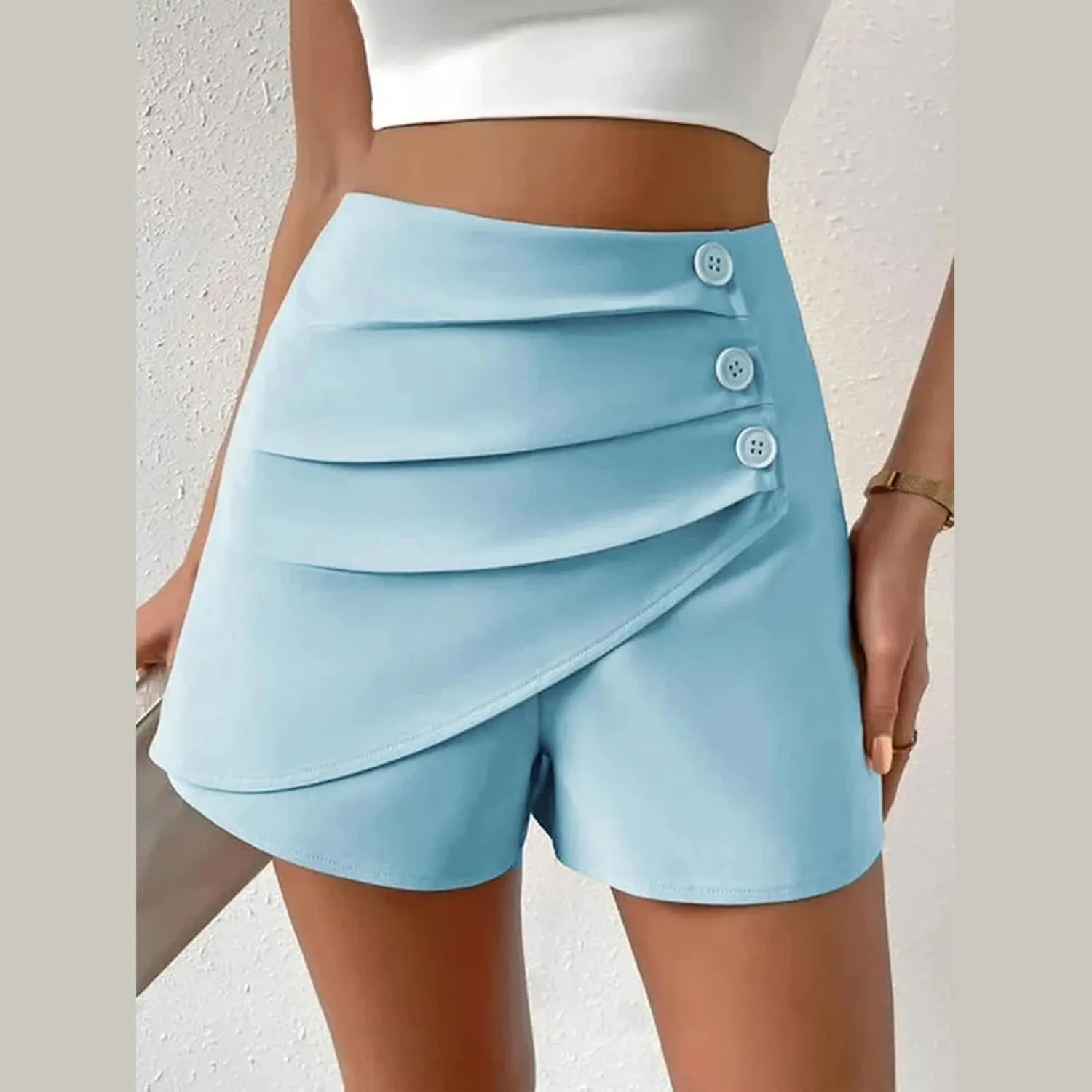 Womens Button Front Wrap Skirts High Waist Tummy Control Dressy Skorts Summer Solid Ruffle Casual Workwear Outfits
